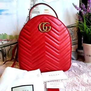 Gucci GG Marmont Women's Hibiscus Red Matelasse Leather Backpack